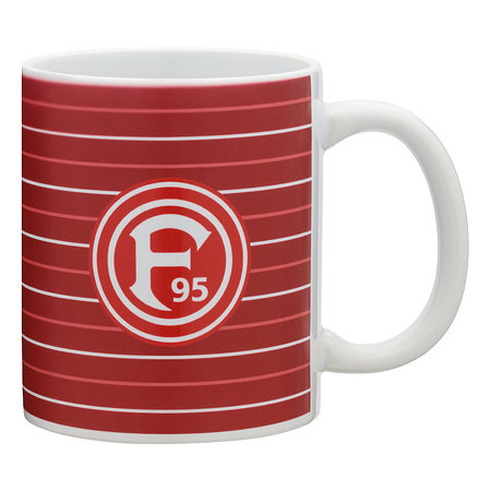 Tasse im Design des Heimtrikots mit dünnen Querstreifen in weiß und hellrot
